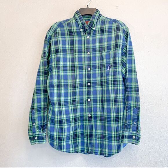 Roper Men’s Western Green & Blue Plaid Button Up Shirt Size Large - Picture 1 of 9